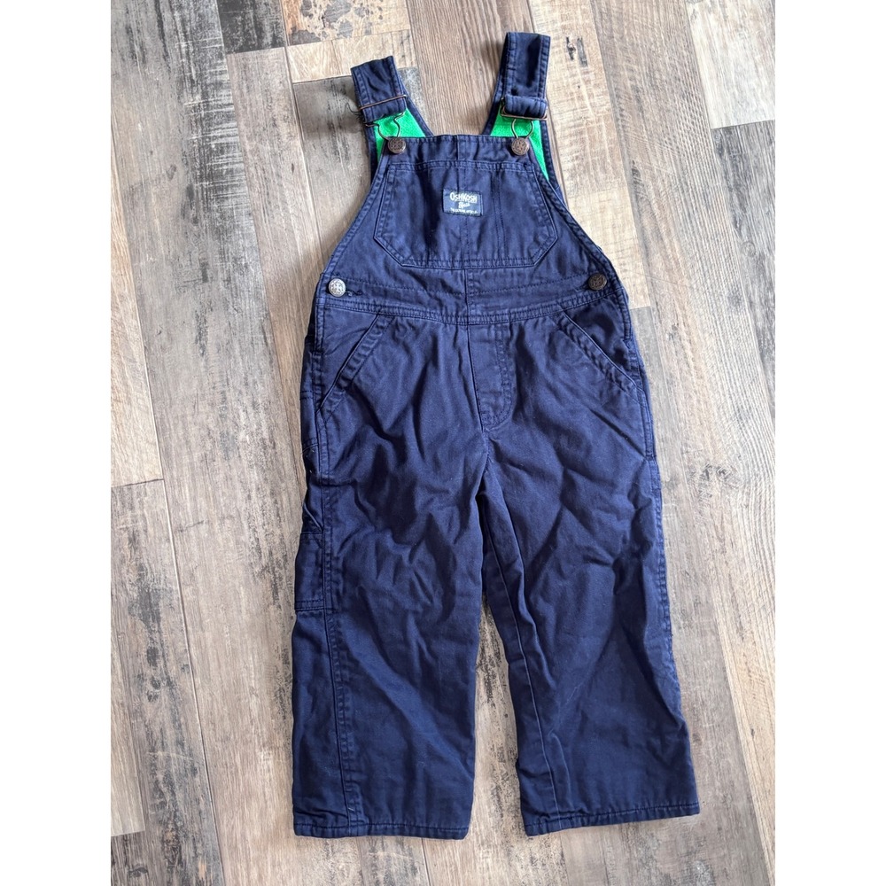 OshKosh B'gosh Toddler Navy Fleece Lined Canvas Carpenter Overalls 2T